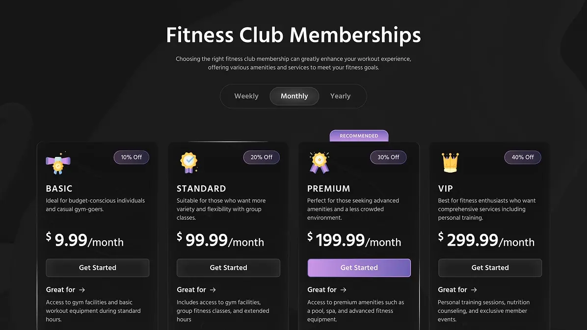 Pricing Plan Selector