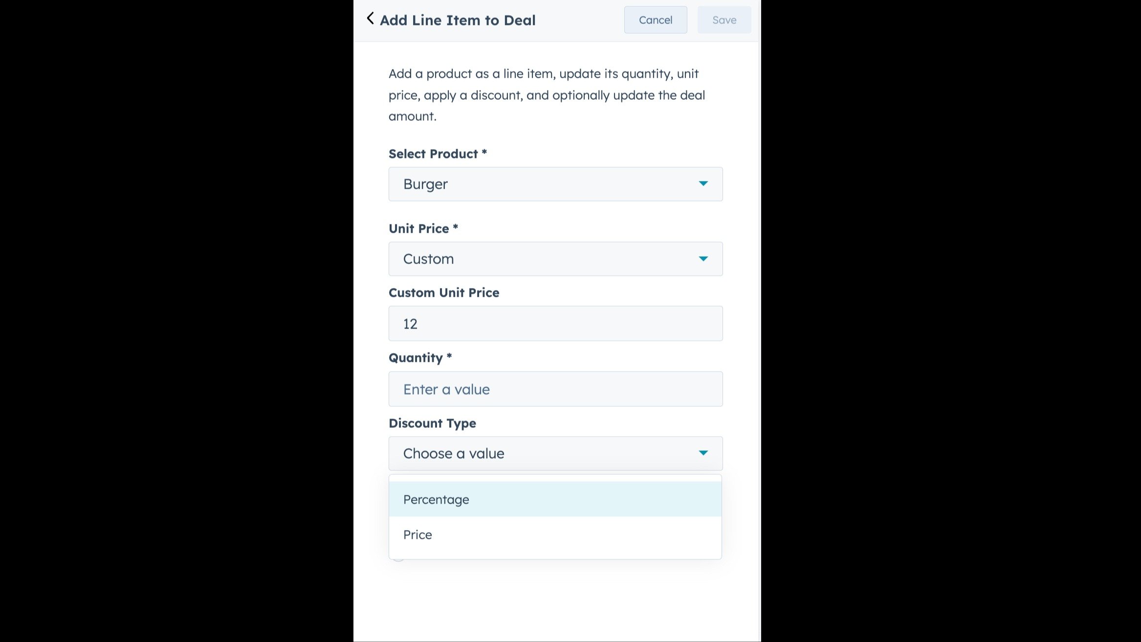 Custom price and discount options for HubSpot deals