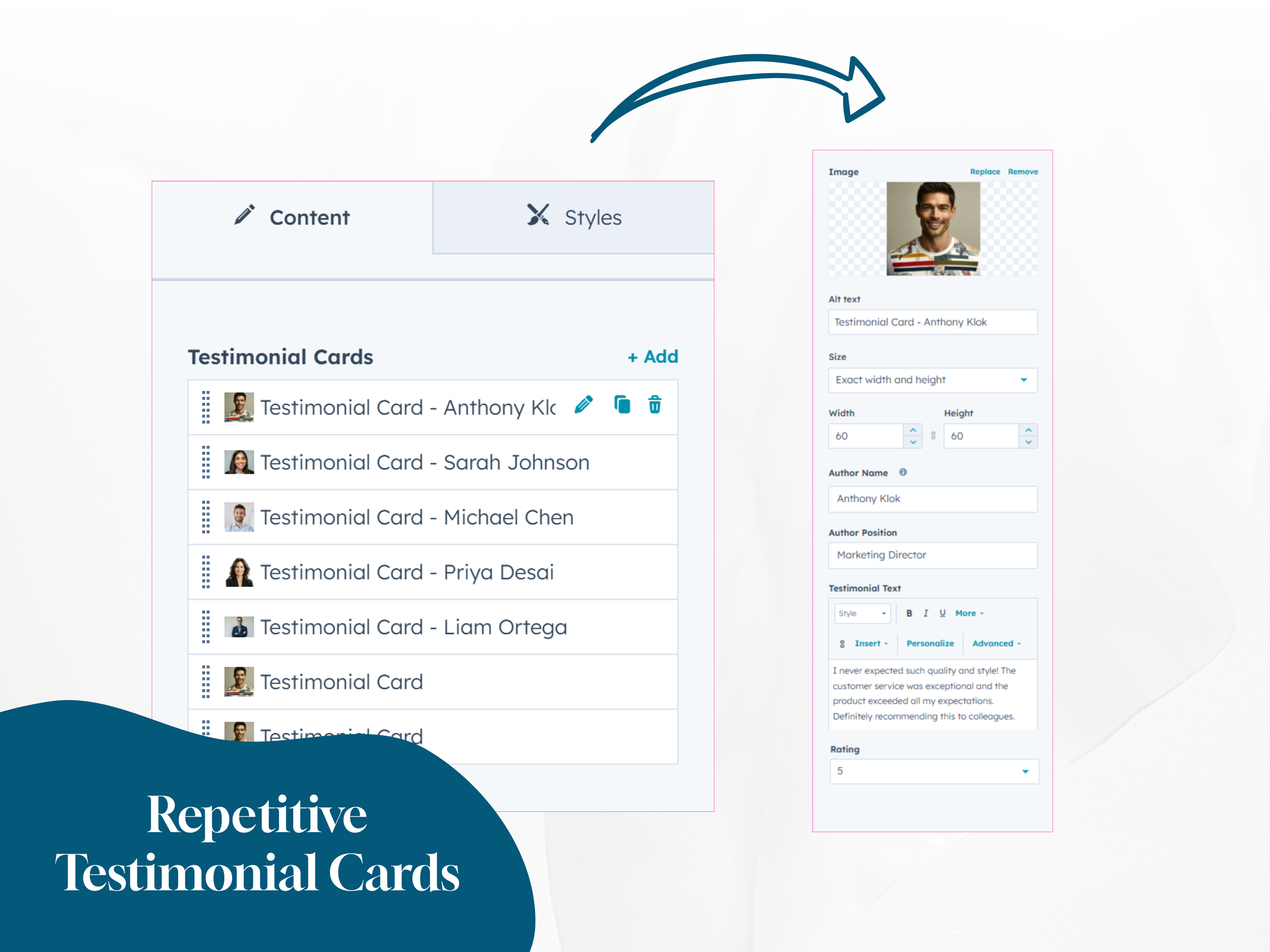 Repetitive Testimonial Cards