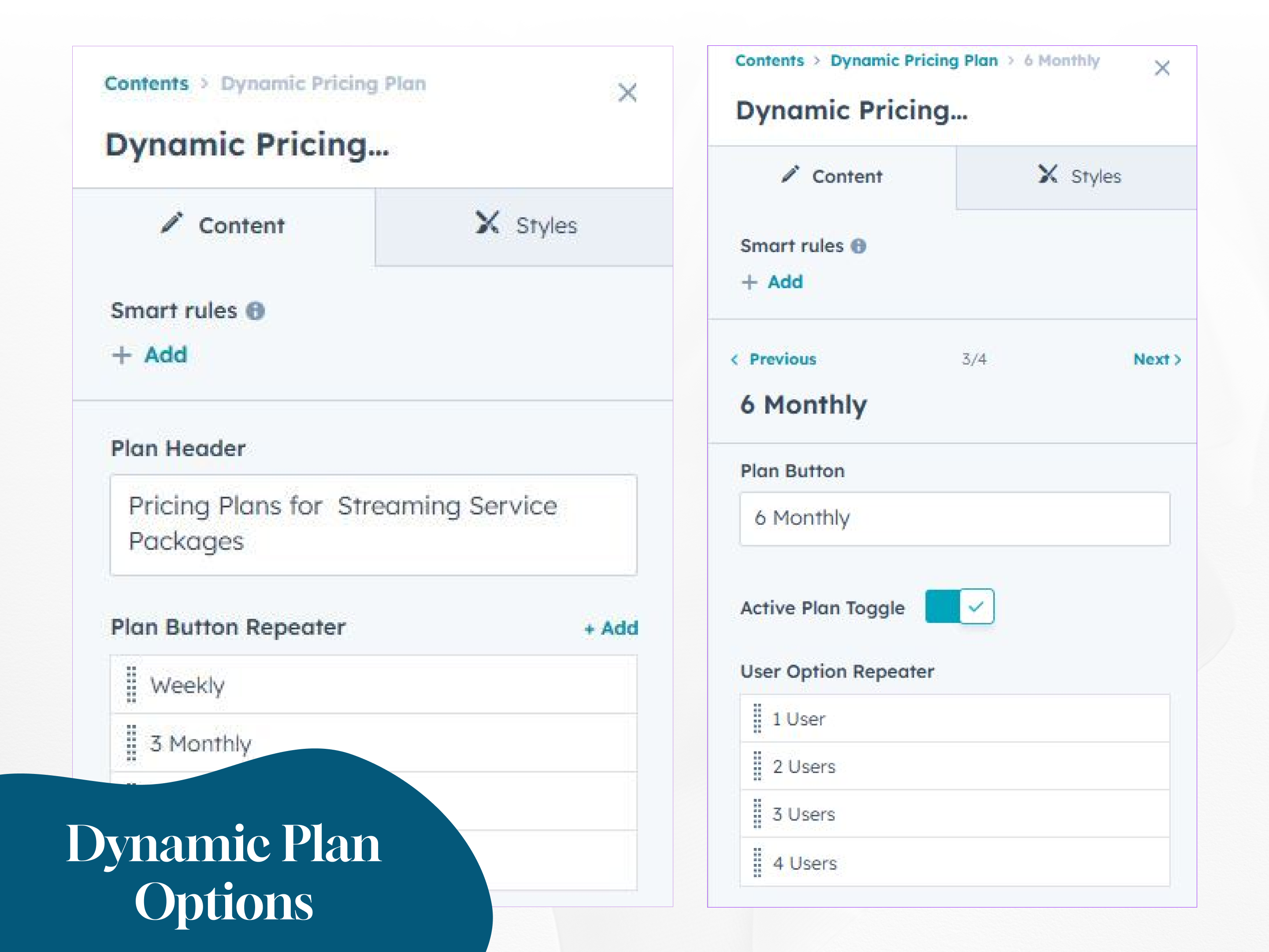 Dynamic plan Options